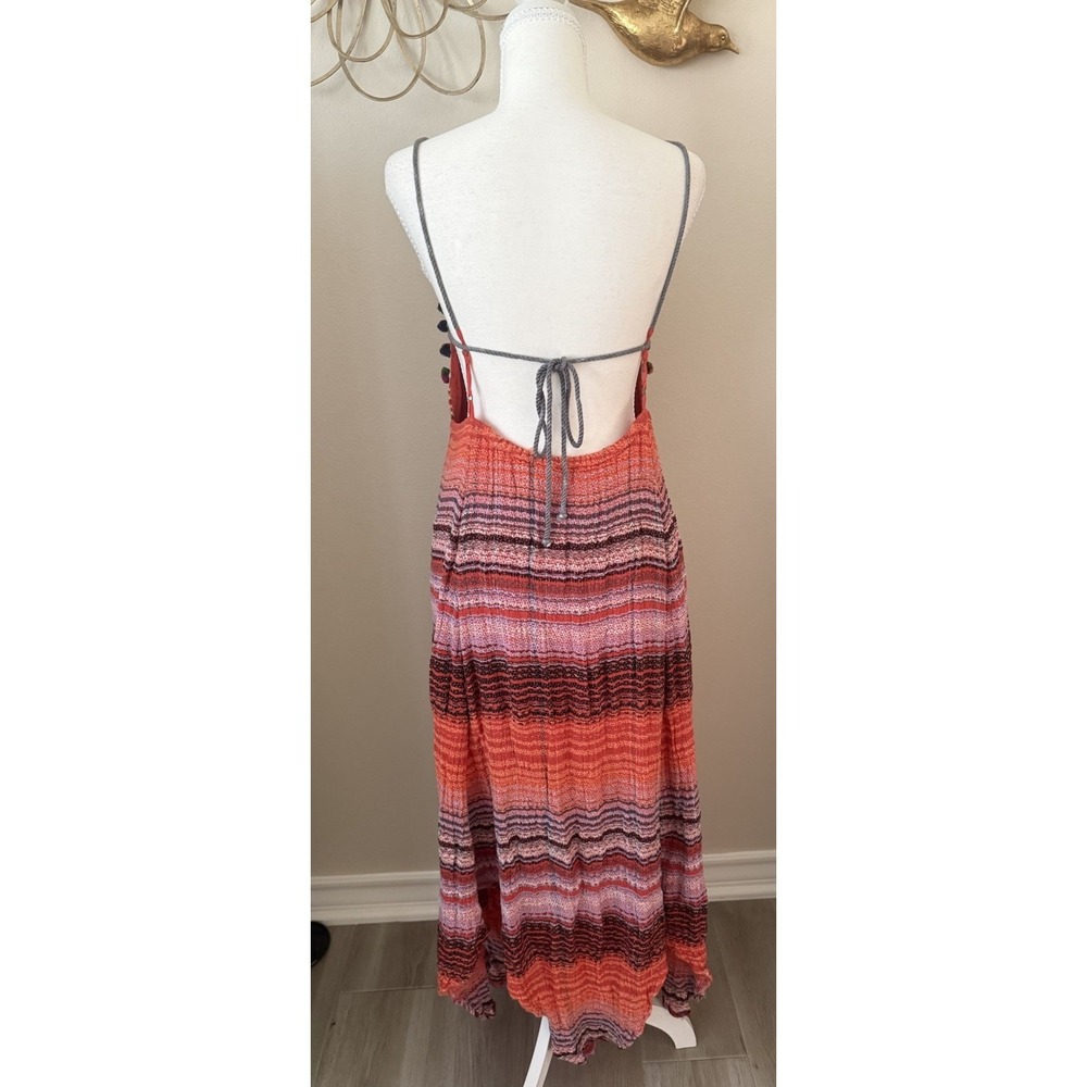 Free People Regina Midi Dress XS Boho Embroidered Mirror Pom Pom Open Back - Picture 5 of 9